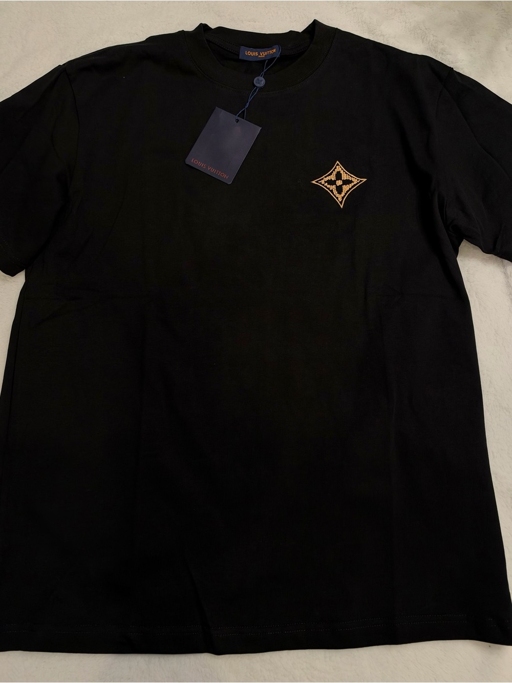 Louis Vuitton Black Short Sleeve Tee with Gold Monogram Patch